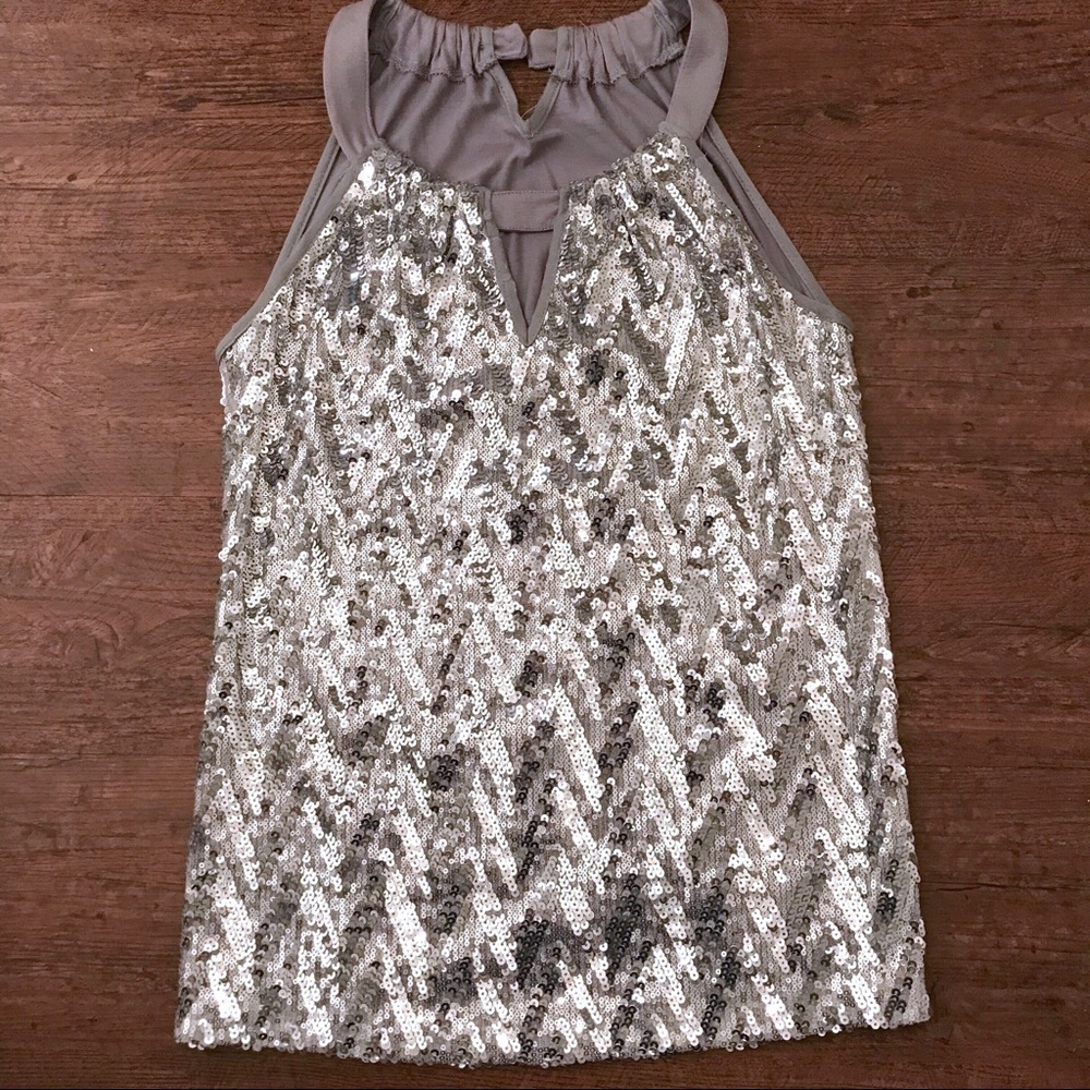 INC Silver Sequin Tank Top Sz Sm NYE Party 🥂🎉